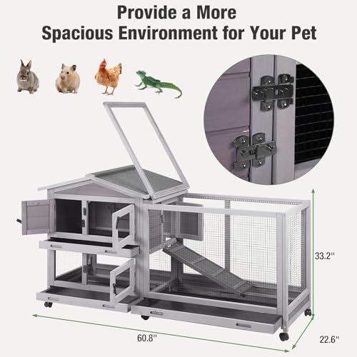 Indoor Outdoor Rabbit Hutch with Pull (Light Grey)