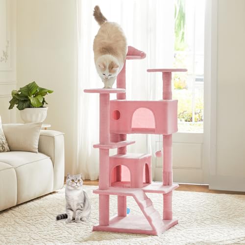 54 Inch Cat Tree Tower with Sisal Scratching Post (Pink / 54"×19.7"×19.7")