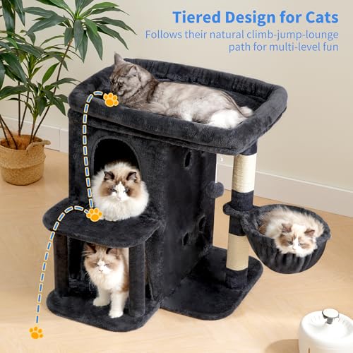 Cat Tree 26 inch Cat Tower with Spacious Top Perch for Large Cats (Smoky Gray / 26 inch)