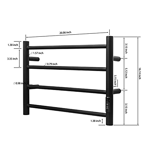 Towel Warmer Wall Mounted with Built (4 Bars / Round-matte Black)