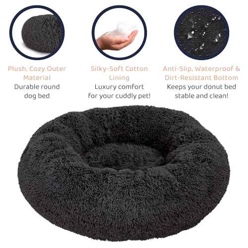 Calming Donut Dog Bed for Small Dogs (Black / Small (23"L x 23"W x 8"Th))