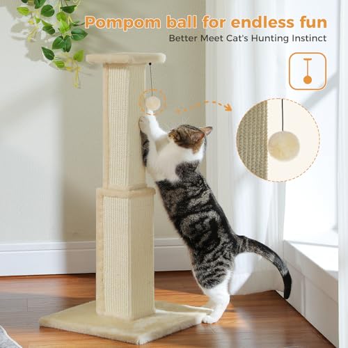 Cat Scratching Post 32” Tall Square Cat Scratcher (Beige)