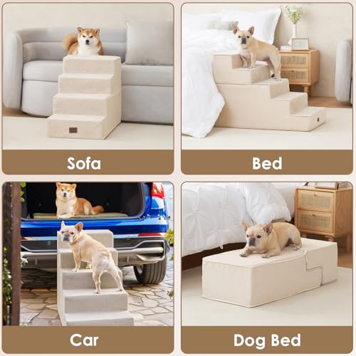 Dog Stairs for Bed 18" H (Beige / Extra Wide 16.5" x 28" x 18")