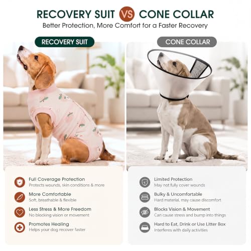 Recovery Suit for Dogs Cats (Large (Back:16.1-20.1'', Weight:23-48 Lb) / Mist Peach)