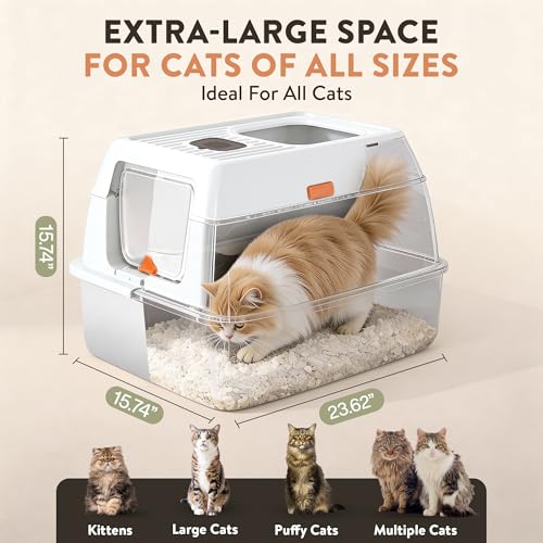 XL Stainless Steel Cat Litter Box with Enclosure and Pooper Scooper (White)
