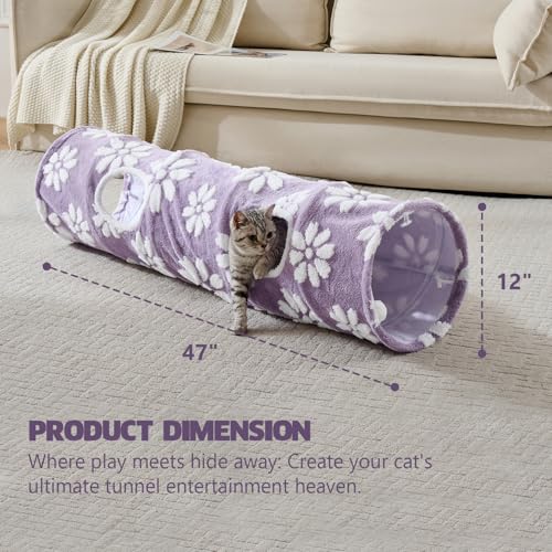 Straight Cat Tunnel for Indoor Cats 47"x12" (Purple Flower / Straight)