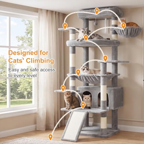 Tall Cat Tree for Large Cat (Light Gray / 75.2 inch)