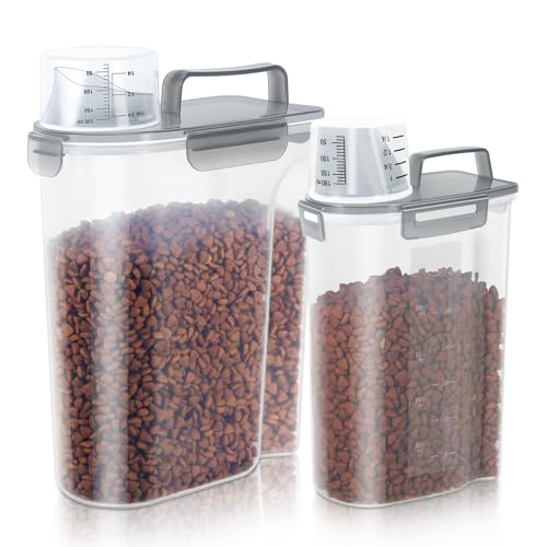 3+5LBS 2Pack Cat Dog Food Storage Container Upgraded Large Nozzle BPA (Clear Gray / (5L+3L) 2pack)