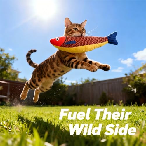 Interactive Catnip Fish Kicker Toy for Indoor Cats (Yellow)