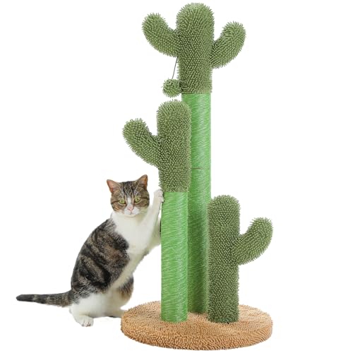 Cactus Cat Scratching Post 35”Cat Scratcher with Toy Ball (Extra Large 35" / Khaki)