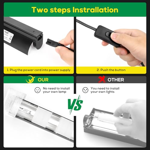 T5 Reptile Light Fixture Combo Kit 8W Light Fixture Reptile Terrarium Hood 10.0 UVB Light Bulb Fluorescent Tube Ideal for Tropical and Deserts Such as Bearded Dragon Lizards and Tortoises (8W-Black / 8W 12.2IN Black)