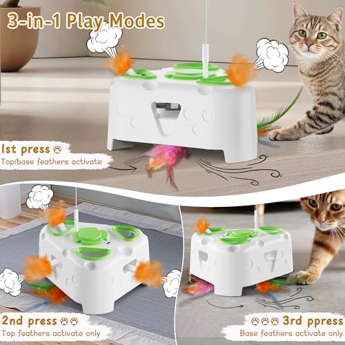 3-in-1 Automatic Interactive Cat Toy, Flying Bird, Mole & Feather (White)