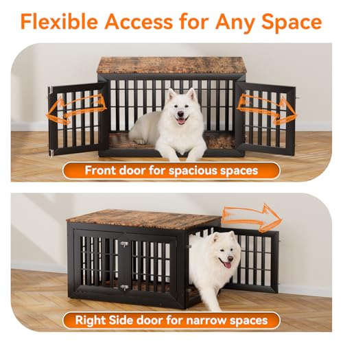 42" Heavy Duty Dog Crate Furniture for Large (42.1"L x 28.7"W x 28.5"H / Black+Brown)