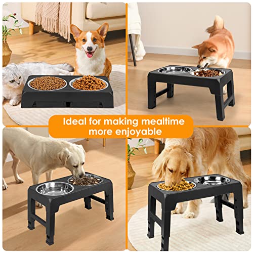 Raised Dog Bowls 4 Height Adjustable Elevated Bowl Stand (Black)