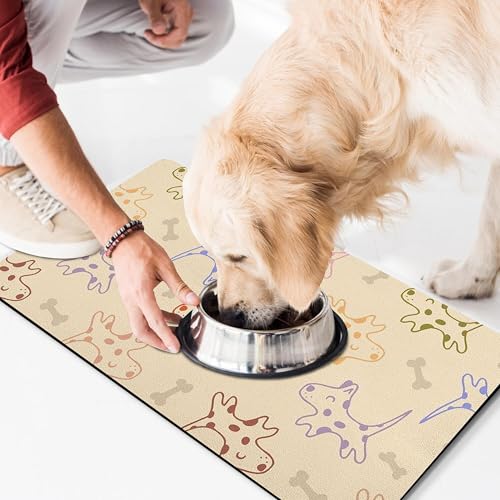 Pet Feeding Mat for Floors Waterproof Dog Mat for Food and Water Absorbent Quick Dry Non Slip mat for Cat Bowls (30"L x 17"W / Yellow)