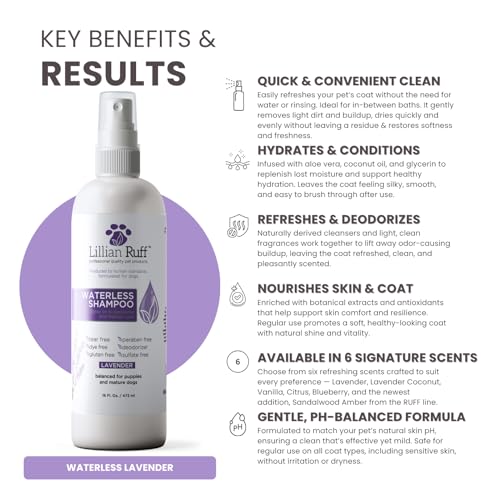 Waterless No Rinse Dog Dry Shampoo Spray with Hydrating Essential Oils