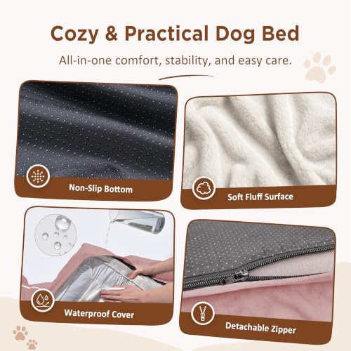 Waterproof Orthopedic Dog Bed for Medium Size Dog (30.0"L x 20.0"W x 7.0"Th / Pink)