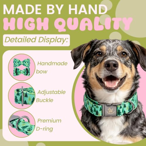 Dog Collar Green Pine Tree Print Dog Collar with Bow (Pine Tree / X-Large (Pack of 1))