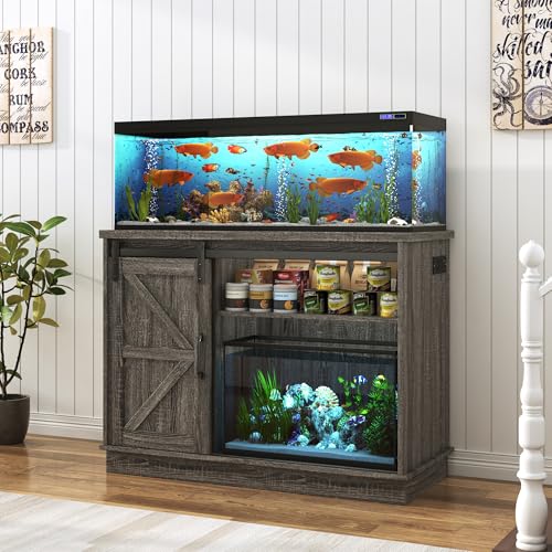 Farmhouse 30 40 Gallon Fish Tank Stand with Power Outlet (Grey / 30-40 Gallon)