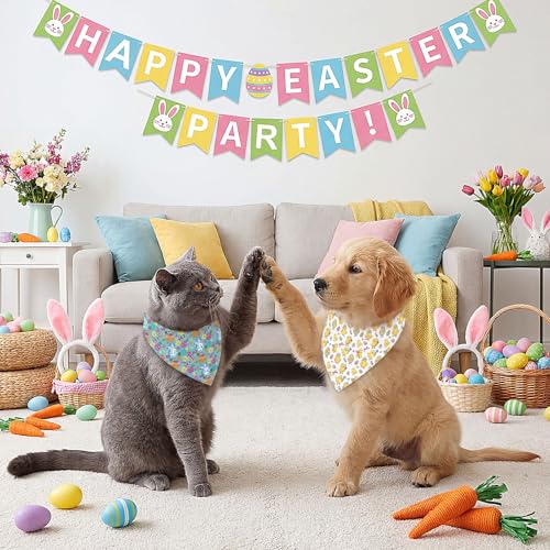 50 Pcs Spring Dog Bandanas Bulk Bunny Egg Carrot Bandanas for Dogs Triangle Kerchief Bibs Scarf Set for Pet Easter Costume Photo Props Accessories Pet Shops (Easter / 19.7 x 13.8 x 13.8'')