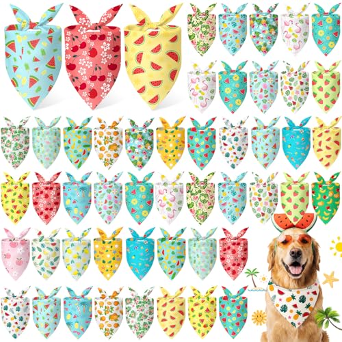 50 Pcs Summer Hawaiian Dog Bandanas Bulk (Summer / 25.6 x 17.7 x 17.7")