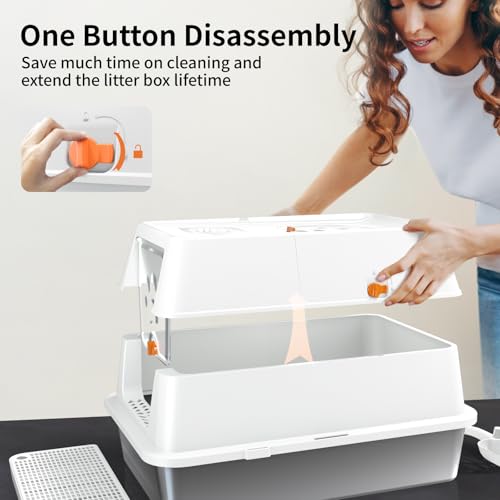 Stainless Steel Cat Litter Box with Lid (White)