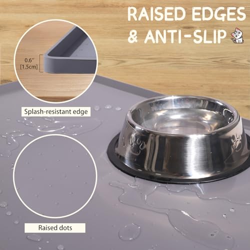 Silicone Cat & Dog Food Mat for Floors Waterproof (Gray / 22''×14'')