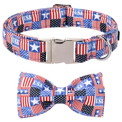 4th of July Dog Collar with Bowtie (Flag USA / Large (Pack of 1))