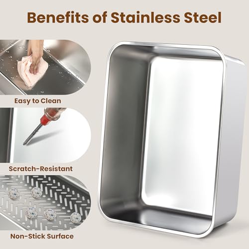 Stainless Steel Sifting Litter Box for Pine Pellets (【S】17.7" x 13.8" x 11")