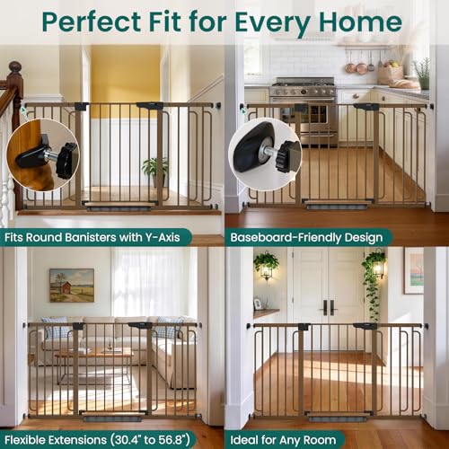 30.4 56.8" Extra Wide Baby Gate (Brown / 30.4"-56.8" W x 30.5" H)