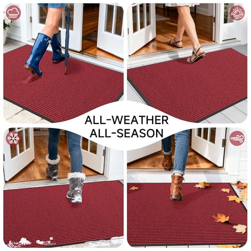 Front Door Mat (4' x 8' (Rectangular) / Red Striped)