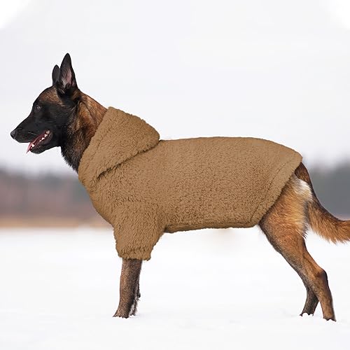 Fuzzy Dog Sweaters for Large Dogs Pet Hoodie Clothes Warm Soft Pet Coats Hooded Sweatshirt Dog Sweaters for Extra Large Dogs (XX-Large / Coffee)