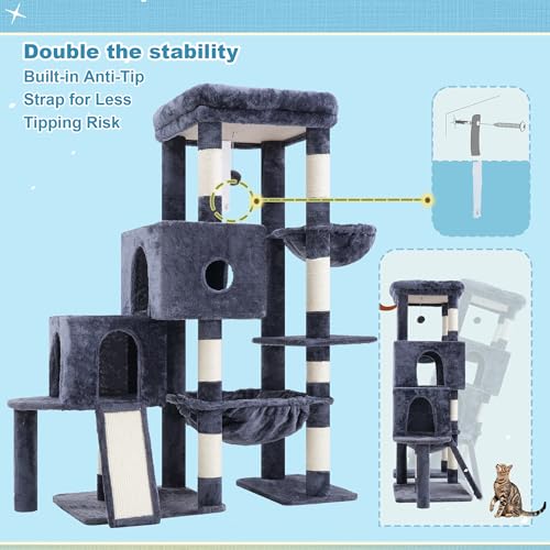 Cat Tree Tower with Plush Steped Condos (50 inches / Smoky Gray)