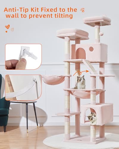 Cat Tree 71 in Extra Large Cat Tower for Inddor Cats (Jelly Pink / 71 Inches)