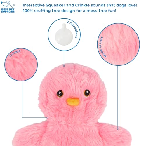 Interactive Squeaky Dog Toy (Crinkle Chicken (Pink) / Large)