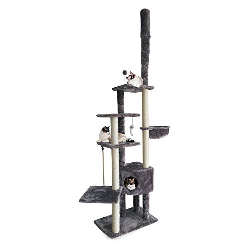 100" 113" Tall Cat Tree for Indoor Cats w (Cat Tower / Skyscraper Playground (Gray))