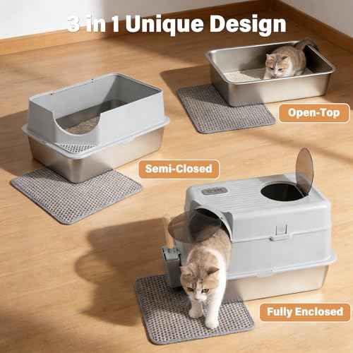 Stainless Steel Cat Litter Box Enclosed (XL-lid-15.7"H)