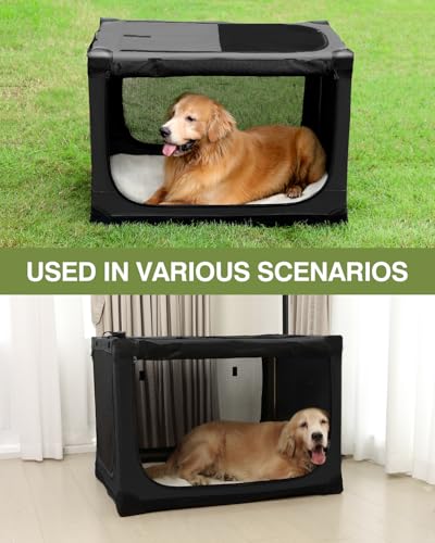33 x 25 x 25 Inch Collapsible Soft Dog Crate for Dogs Up to 70 lbs (33.0"L x 25.0"W x 25.0"H / Black)