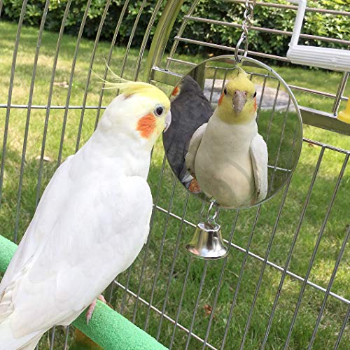 Bird Mirror Toy with Bells Cage Hanging Mirror for Parakeets