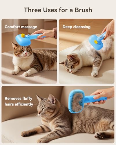 3-in-1 Pet Steam Brush,Spray Hair Removal Detangling Comb,Blue (Blue)