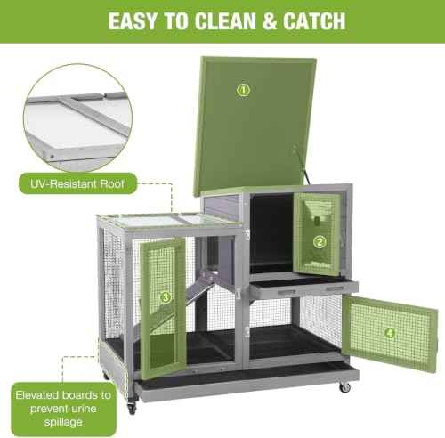 Rabbit Hutch Mobile Bunny Cage Indoor with Run Rabbit House for Small (40.6"L x 26.0"W x 37.6"H)