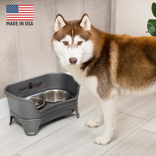 Express Mess Proof Dog Bowls Elevated for Medium to Large Sized Breed (Medium to Large w/ Standard Bowls / Gunmetal Grey)