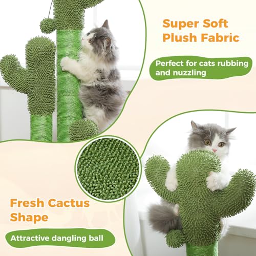 Cactus Cat Scratching Post 35”Cat Scratcher with Toy Ball (Extra Large 35" / Khaki)