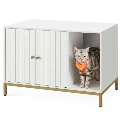 Cat Litter Box Enclosure (White + Gold / L (31.5"l X 19.7"w X 21.7"h))
