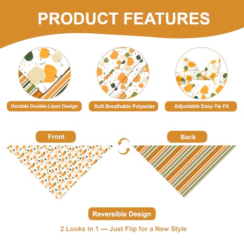 Fall Pumpkin Dog Bandana for Medium Dogs (Fall-White/Stripe (2-Side) / Large)
