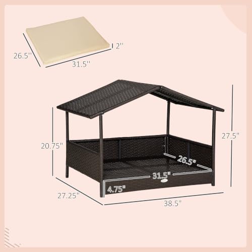 Wicker Dog House Outdoor with Canopy