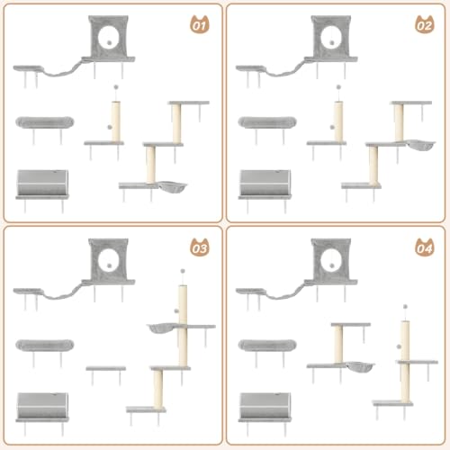 7-in-1 Cat Wall Shelves, Wall Mounted Climber Set, Grey (Grey)