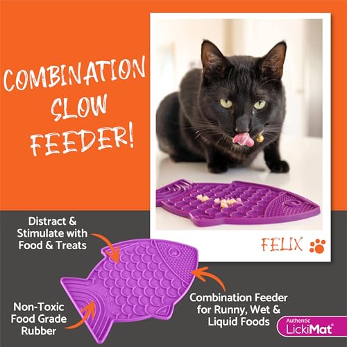 Felix, Fish-Shaped Cat Slow Feeders Lick Mat, Boredom Anxiety Reducer; Perfect for Food, Treats, Yogurt, or Peanut Butter. Fun Alternative to a Slow Feed Cat Bowl or Dish, Yellow (Yellow)