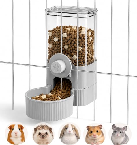 41 oz Hanging Gravity Feeder for Small Animal Cages Rabbit & Guinea Pig (Grey)