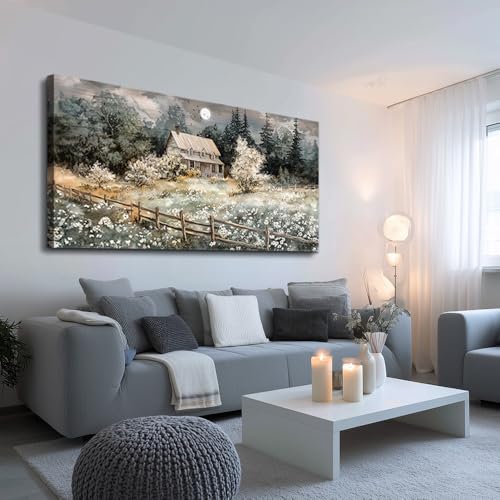 Wall Decor For Living Room Farmhouse Canvas Wall Art Nature Landscape Paintings Bedroom Decorations Rural Artwork Pictures Large Framed for Office Aesthetic Home Decor Ready To Hang (60"L x 30"W / Rural landscape)